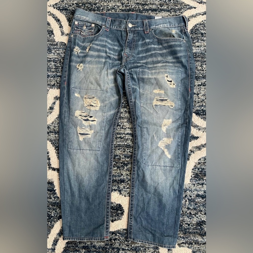 TRUE RELIGION JEANS Straight Flap Washed/faded Mens Red Stitch Size 40